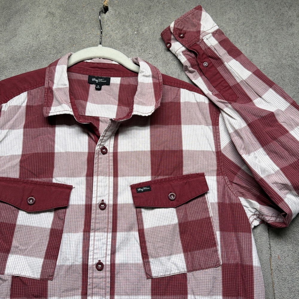 LRG Men's Shirt Plaid Button Up Red White Streetwear Skate Medium